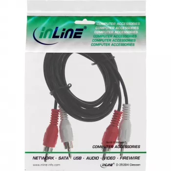 InLine Audiokabel 2x Cinch M/M 5m Schwarz Stecker vergoldet