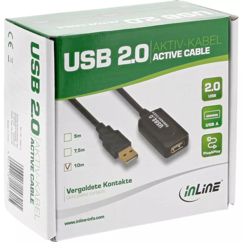 InLine USB 2.0 aktives Signalrepeater-Kabel Typ A Stecker / A Buchse, 5m