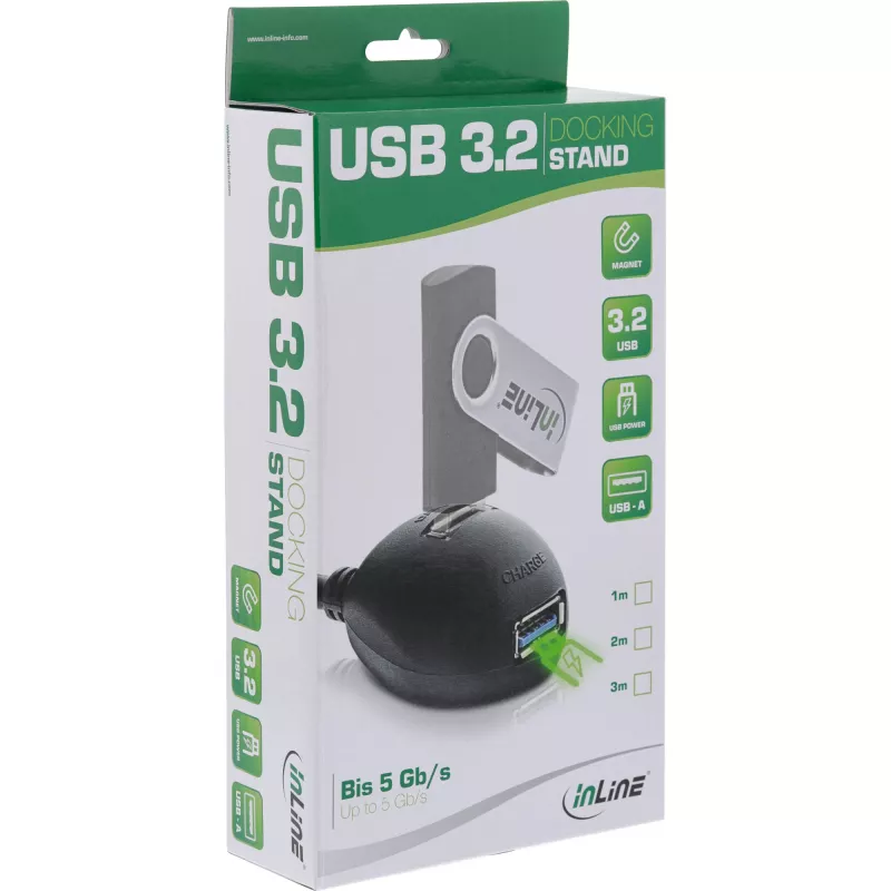 InLine USB 3.2 Gen.1 Kabel USB Typ A Stecker / A Buchse + Stromversorgung, mit Ständer, schwarz, 1 m
