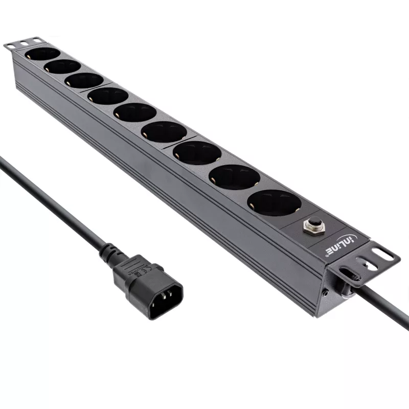 InLine 19-Zoll-Steckdosenleiste, 9-fach CEE7/7, C14-Stecker, Überlastschutz