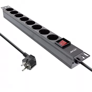 InLine 19 Zoll Steckdosenleiste, 8-fach Schutzkontakt, mit Schalter, 2 m, schwarz