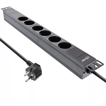 InLine 19 Zoll Steckdosenleiste, 6-fach Schutzkontakt, ohne Schalter, 2m, schwarz