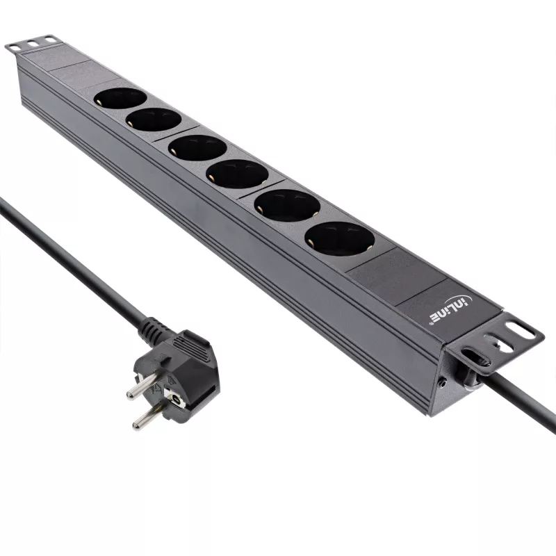 InLine 19 Zoll Steckdosenleiste, 6-fach Schutzkontakt, ohne Schalter, 2m, schwarz