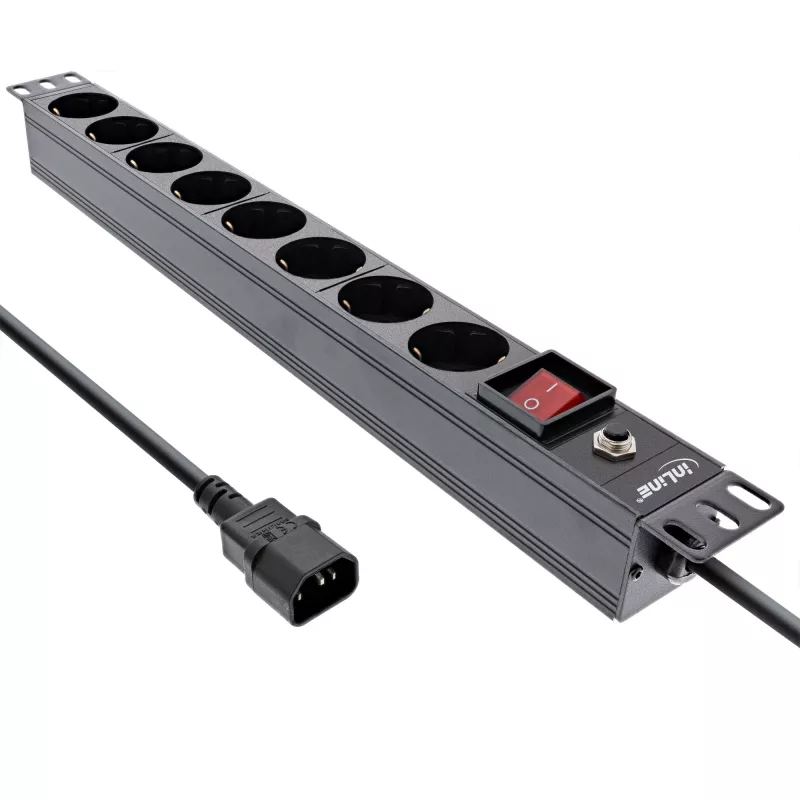 InLine 19-Zoll-Steckdosenleiste, 8-fach CEE7/7, C14-Stecker, Überlastungsschutz