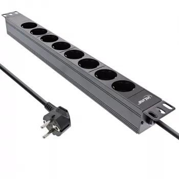 InLine 19-Zoll-Steckdosenleiste, 8-fach Schutzkontakt, ohne Schalter, 2m, schwarz