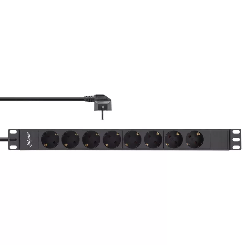 InLine 19-Zoll-Steckdosenleiste, 8-fach Schutzkontakt, ohne Schalter, 2m, schwarz