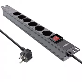 InLine 19-Zoll-Steckdosenleiste, 6-fach Schutzkontakt, mit Schalter, 2m, schwarz