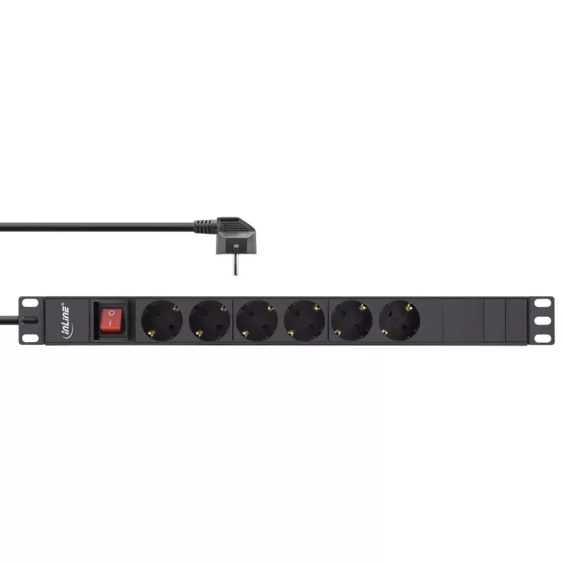 InLine 19-Zoll-Steckdosenleiste, 6-fach Schutzkontakt, mit Schalter, 2m, schwarz
