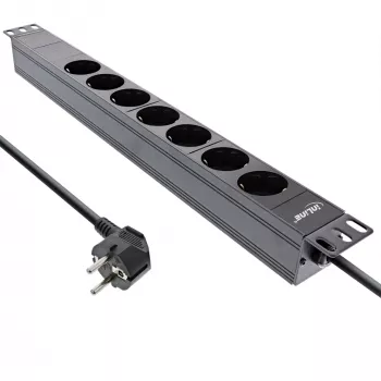 InLine 19 Zoll Steckdosenleiste, 7-fach Schutzkontakt, ohne Schalter, 2m, schwarz