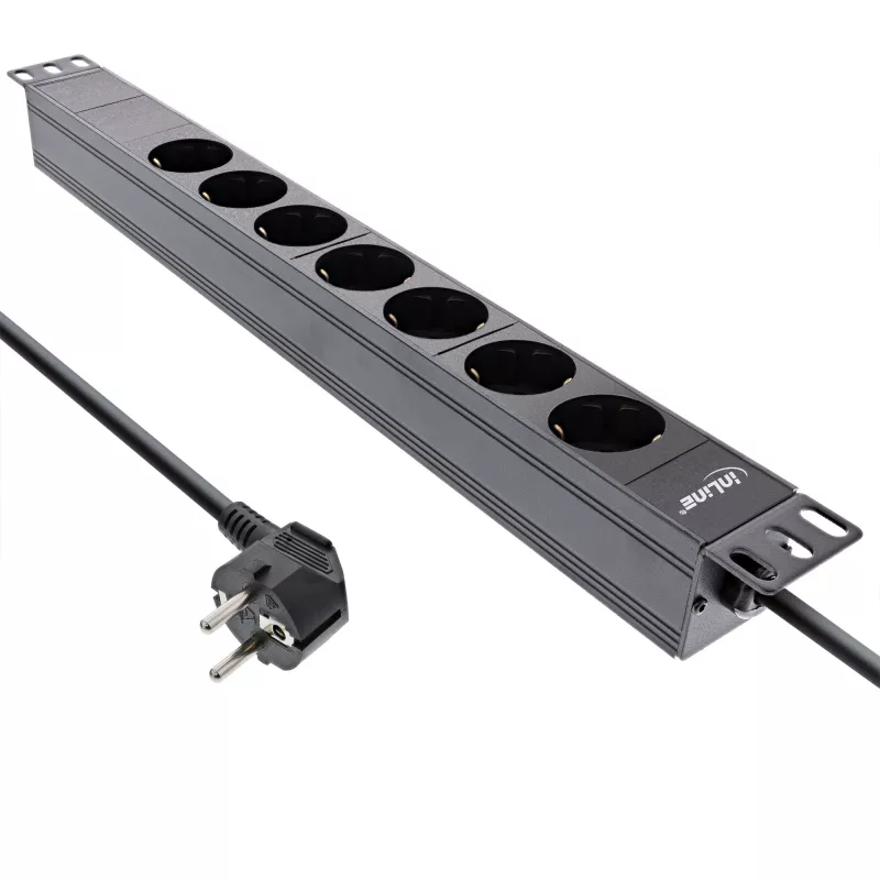 InLine 19 Zoll Steckdosenleiste, 7-fach Schutzkontakt, ohne Schalter, 2m, schwarz