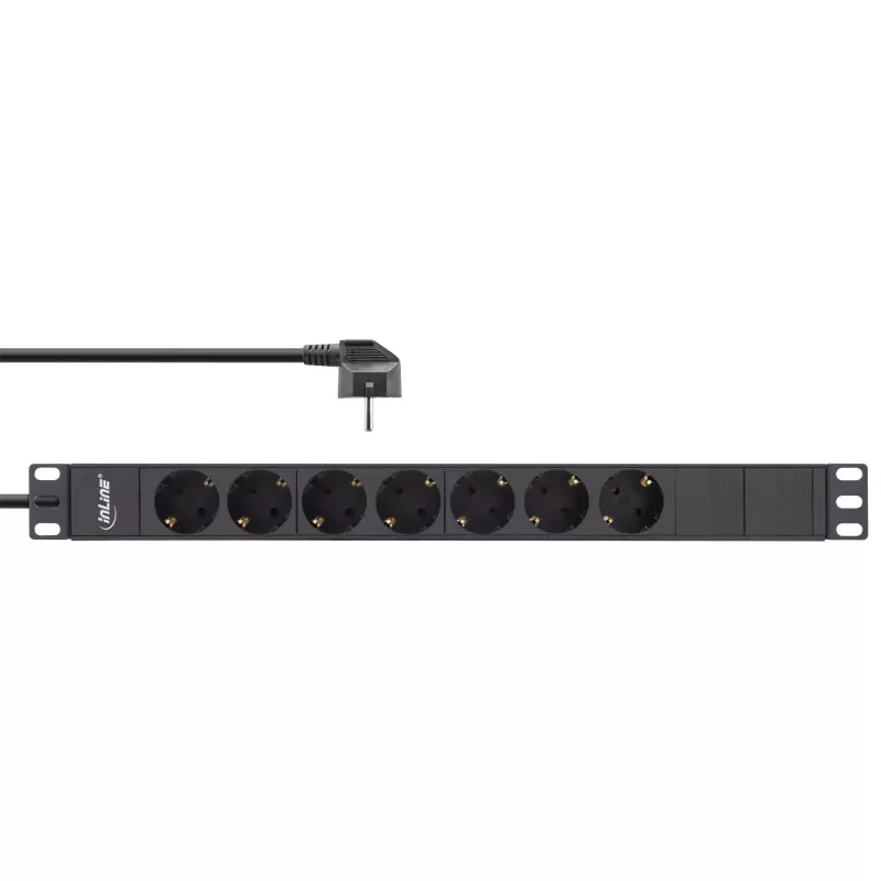 InLine 19 Zoll Steckdosenleiste, 7-fach Schutzkontakt, ohne Schalter, 2m, schwarz