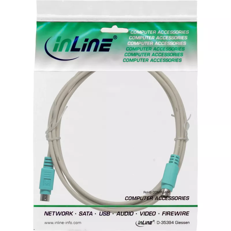 InLine PS/2-Kabel Stecker/Stecker grau mit grünem Stecker 2 m