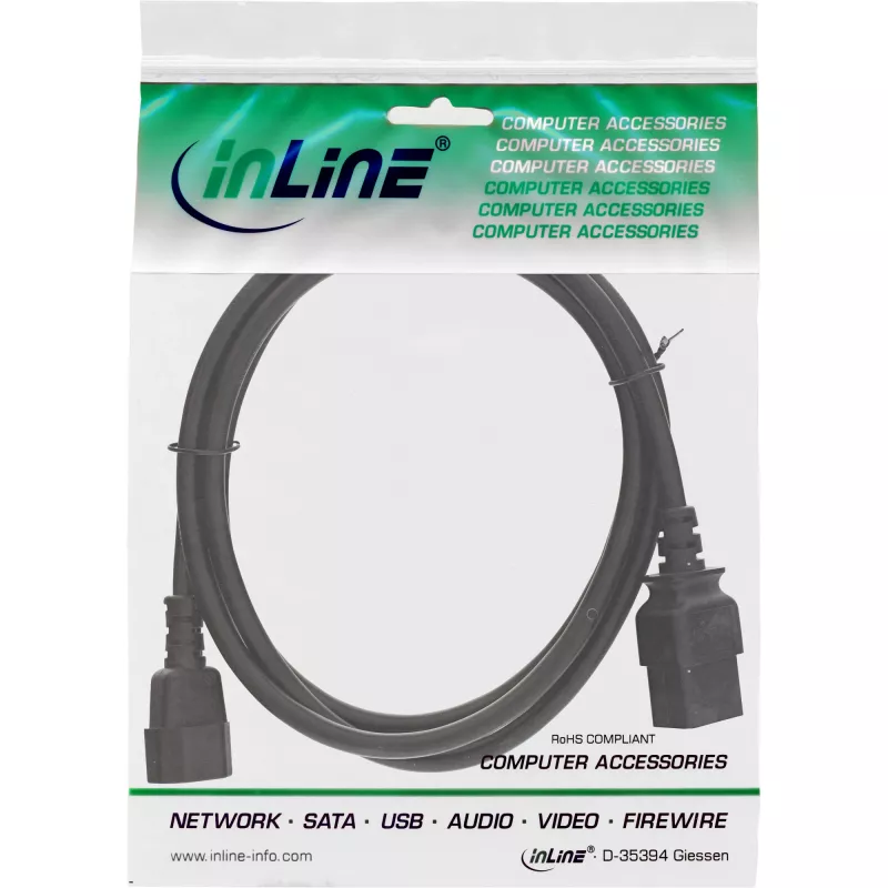 InLine Power-Adapterkabel, IEC-60320 C14 auf C19, 3x1,5mm², max. 10A, 0,5m