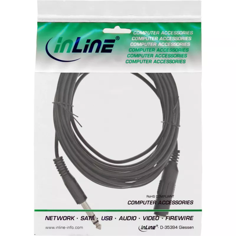 Klinkenverlängerung 6,3 mm Stereo Stecker/Buchse 5 m InLine 99935A