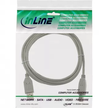 USB 2.0 Kabel Typ A Stecker / B Stecker beige 0,5m InLine 34505H