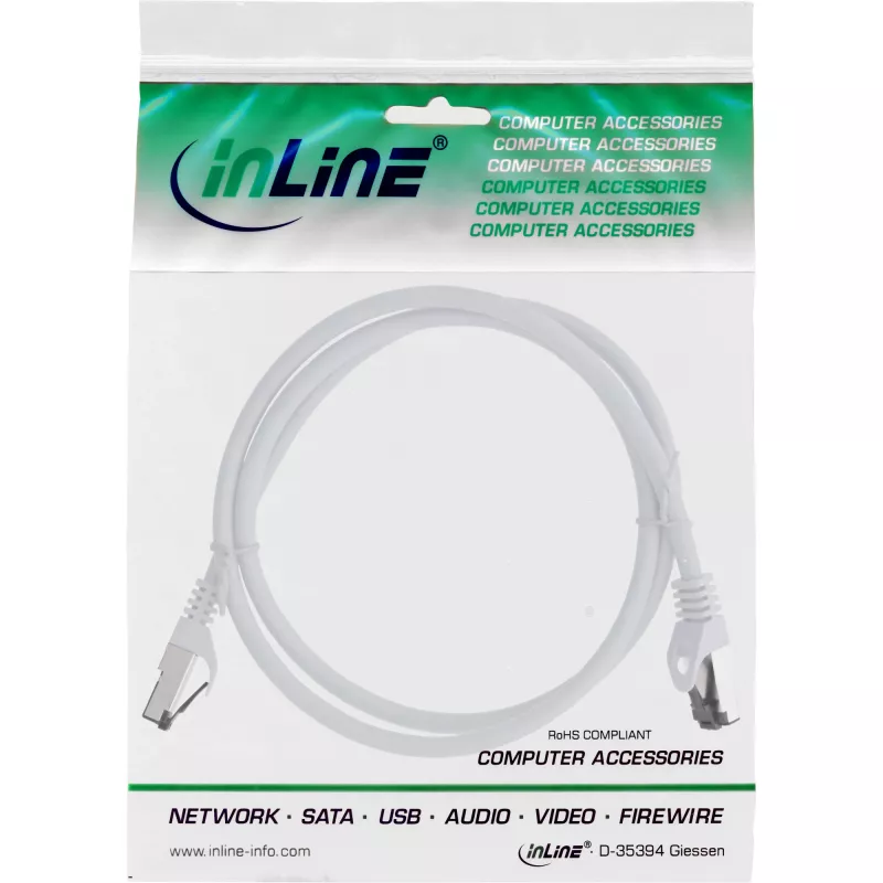 InLine Patchkabel, S/FTP (PiMf), Cat.8.1, 2000MHz, halogenfrei, weiß, 0,5m