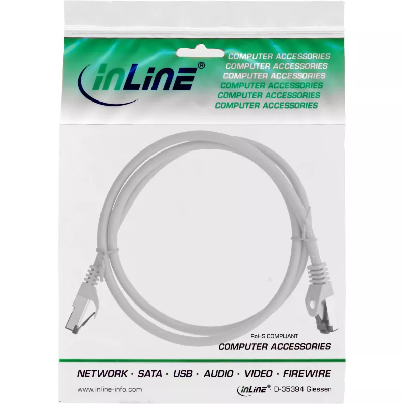 InLine Patchkabel, S/FTP (PiMf), Cat.8.1, 2000MHz, halogenfrei, grau, 1m
