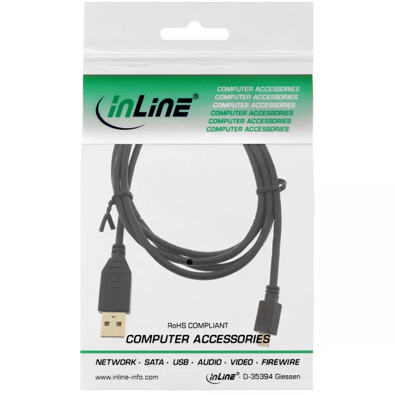 InLine Micro-USB-2.0-Kabel USB-Typ-A-Stecker / Micro-B-Stecker, schwarz, 5 m