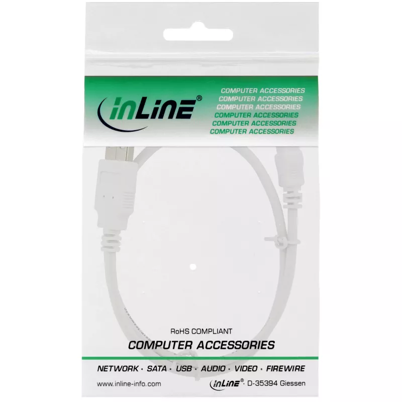 InLine USB 2.0 Mini-Kabel, Typ-A-Stecker/Mini-B-Stecker (5-polig), weiß, 1 m