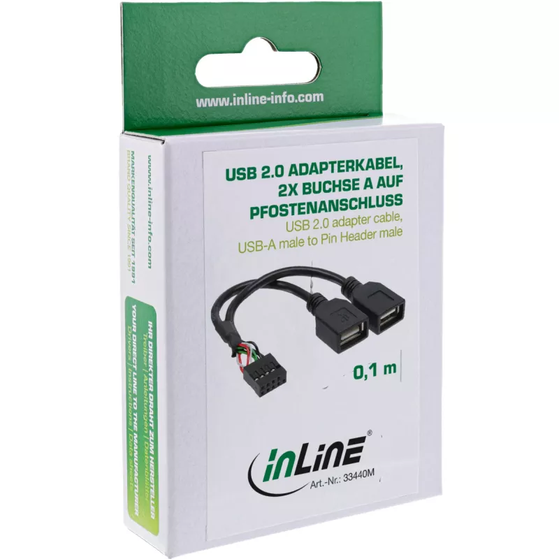 InLine USB 2.0 Adapterkabel intern 2x USB Typ A Buchse / Mainboard-Header