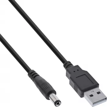 InLine Adapterkabel, USB-A-Stecker auf DC 5,5x2,10mm Stecker, schwarz, 1m