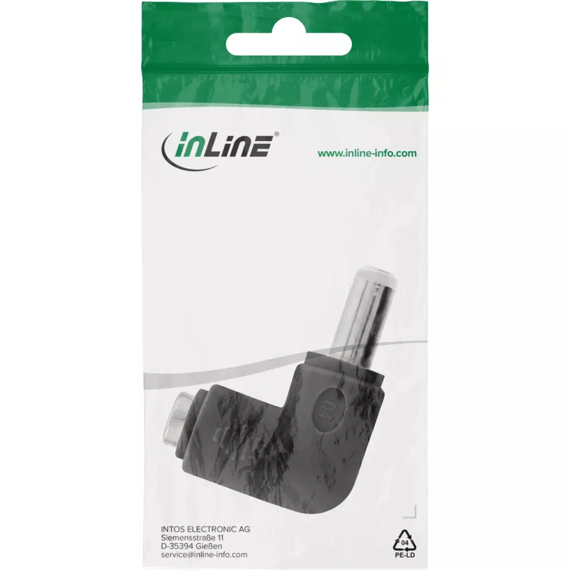 DC-Adapter InLine 5,5×2,5 mm abgewinkelter Stecker Stecker–Buchse, 5 V Eingang, innen, schwarz