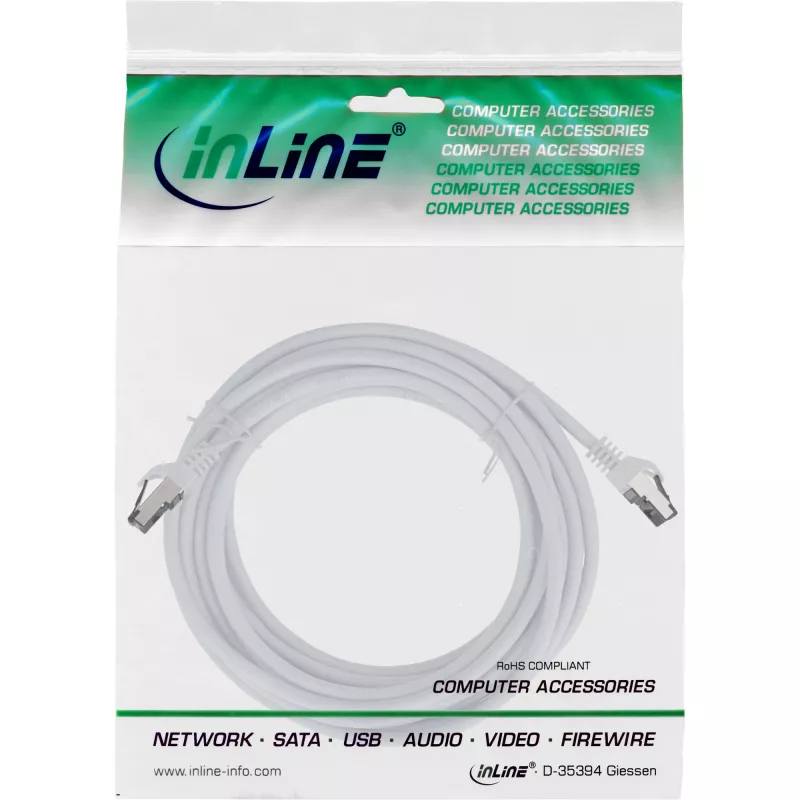 InLine Patchkabel, S/FTP (PiMf), Cat.8.1, 2000 MHz, halogenfrei, weiß, 10 m