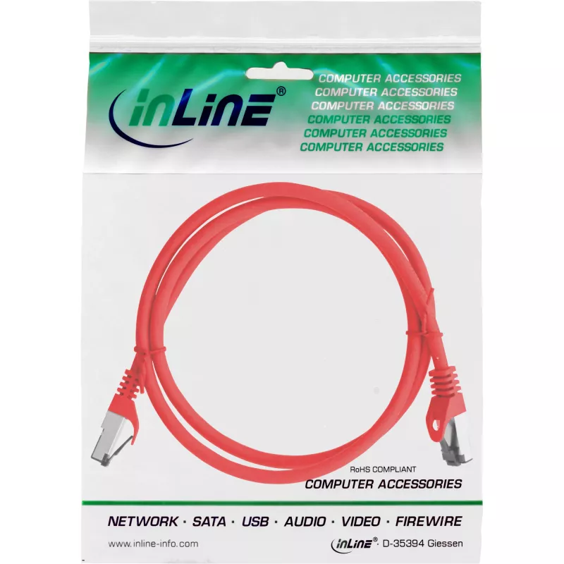 InLine Patchkabel, S/FTP (PiMf), Cat.8.1, 2000MHz, halogenfrei, rot, 3m