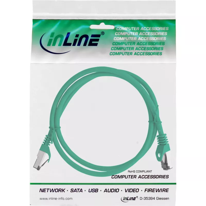 InLine Patchkabel, S/FTP (PiMf), Kat.8.1, 2000 MHz, halogenfrei, grün, 2 m