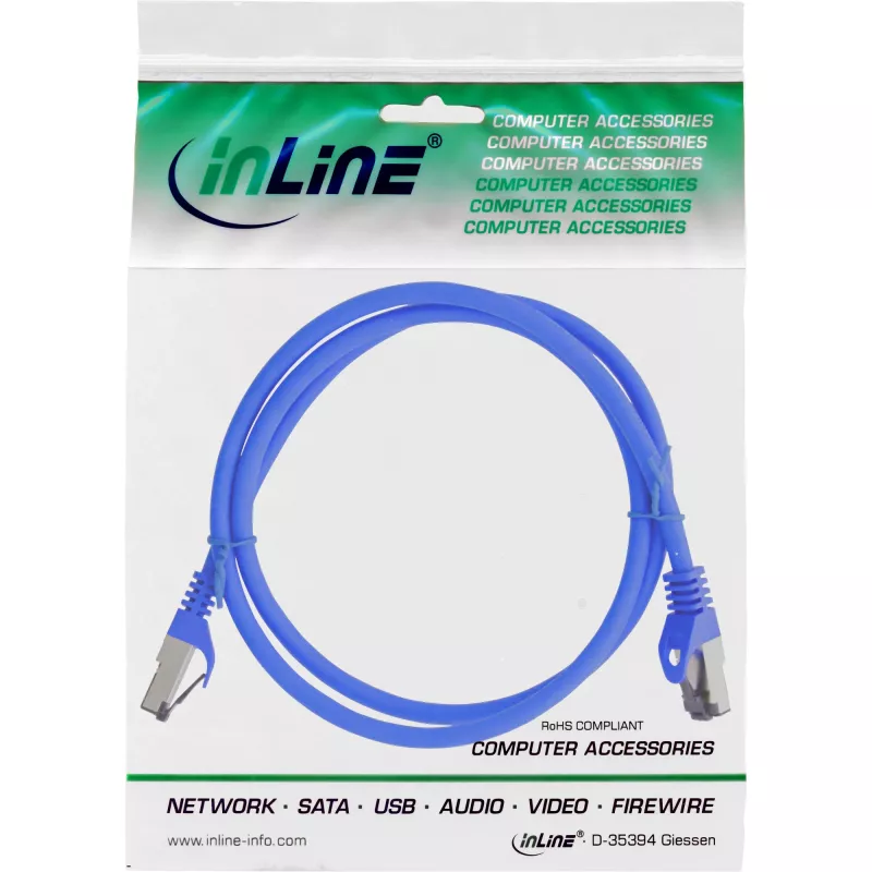 InLine Patchkabel S/FTP PiMF Cat.8.1 halogenfrei 2000MHz blau, 1m