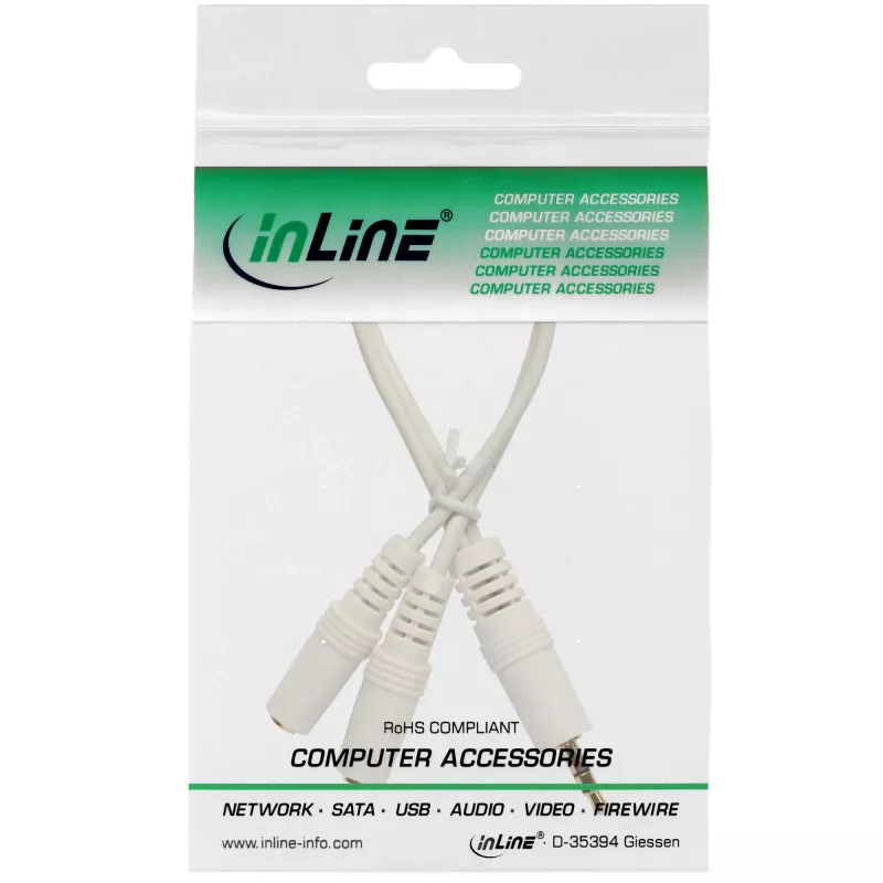 InLine Stereo Y-Kabel 3,5-mm-Klinke M auf 2 x 3,5-mm-Klinke F weiß/gold, 0,1 m