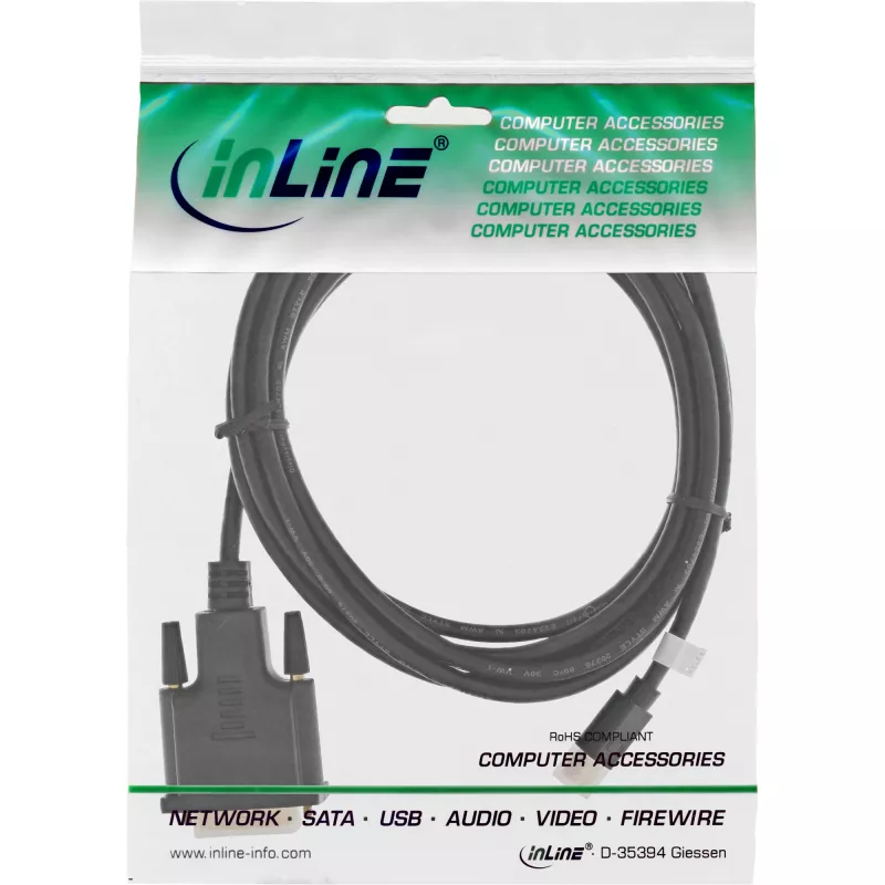 InLine Mini DisplayPort Stecker auf DVI-D 24+1 Stecker Kabel, schwarz/gold, 2m