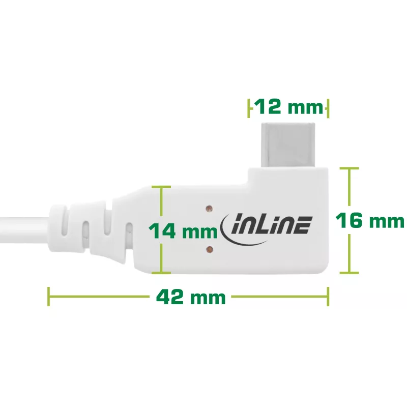 InLine USB4-Kabel, USB-C, einseitig abgewinkelt, PD 240W, 8K60Hz, TPE, weiß, 2m