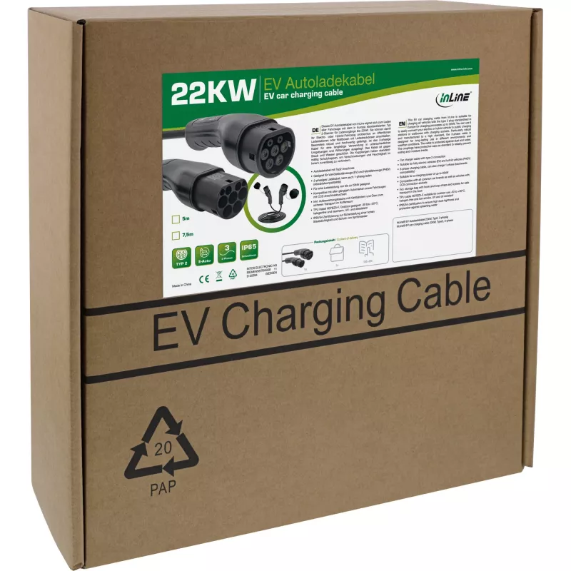 InLine EV Ladekabel 22 kW Typ 2, 3-phasig, 7,5 m