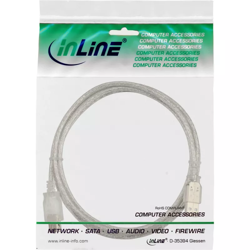 USB 2.0 Verlängerungskabel Typ A M/F InLine 34618 2m Transparent