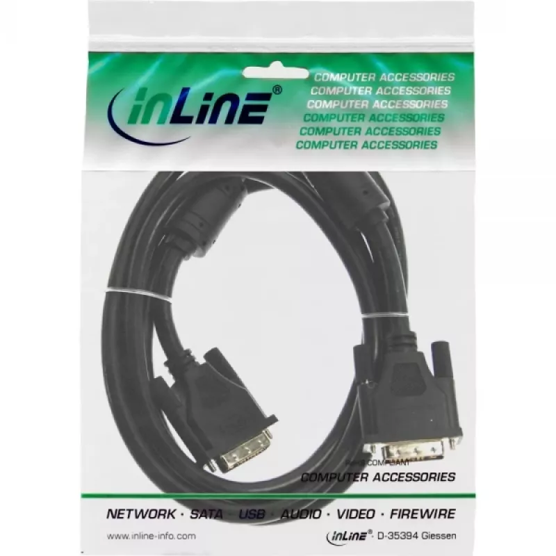InLine DVI-I-Kabel, 18+5 M/M, Single Link, 2 Ferritkerne, 2m