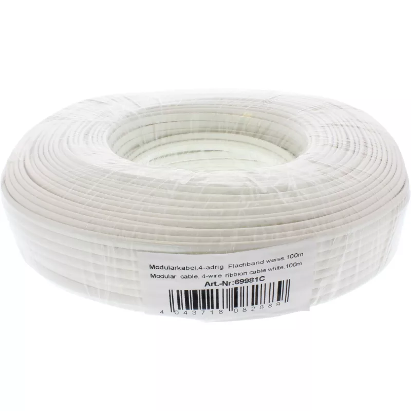 InLine Modular Kabel 4-adriges Flachbandkabel weiß 100m Ring