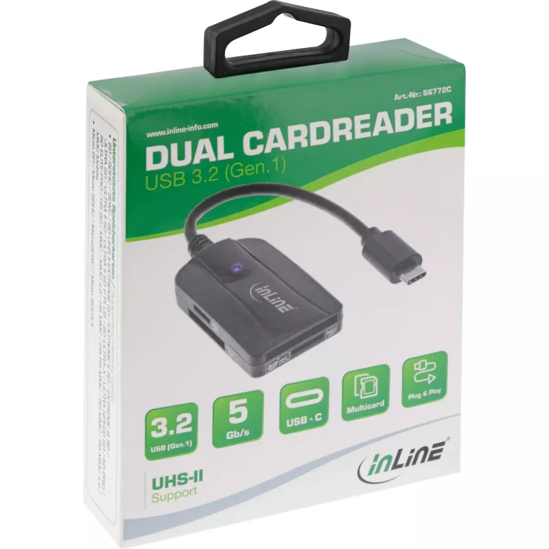 InLine Kartenleser USB 3.1 USB-C, für SD/SDHC/SDXC, microSD, UHS-II kompatibel