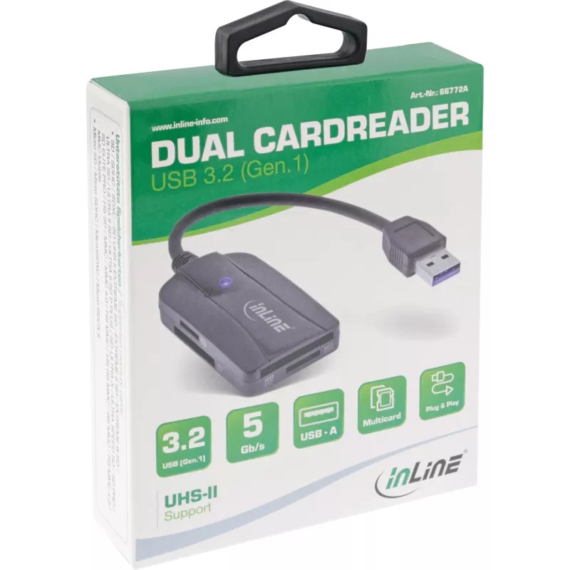 InLine Kartenleser USB 3.1 USB-A, für SD/SDHC/SDXC, microSD, UHS-II-kompatibel