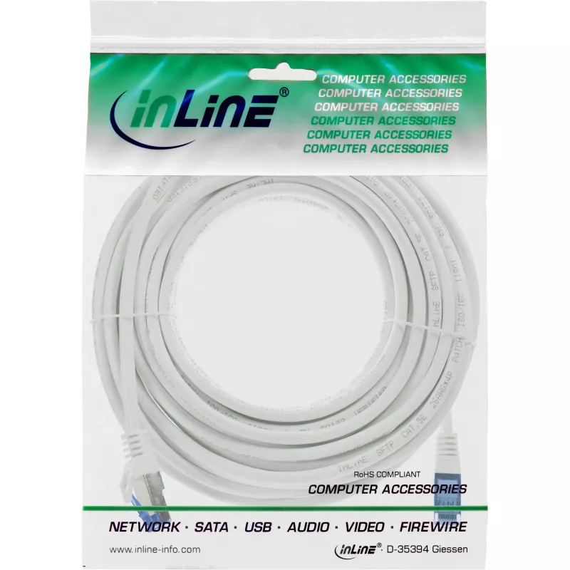InLine Patch-Kabel, Cat.6A, S/FTP, TPE flexibel, weiß, 10m