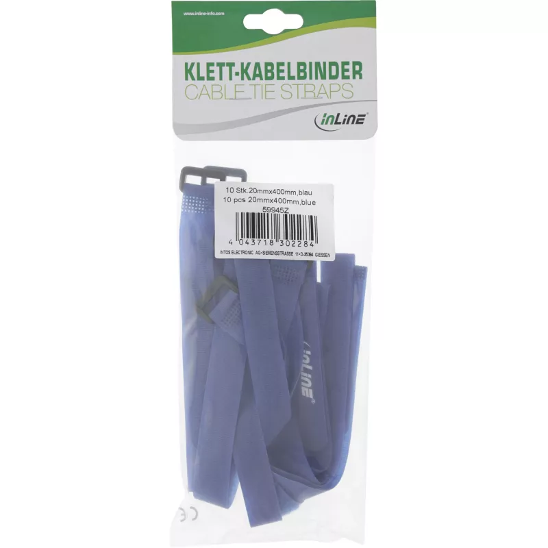 InLine Kabelbinder Klettverschluss 20 x 400 mm 10 Stk. blau