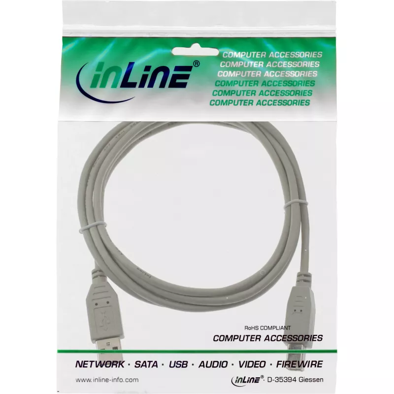 USB 2.0 Kabel Typ A Stecker / B Stecker beige 3m InLine 34535H