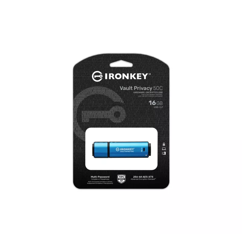 Kingston Technology IronKey 16GB USB-C Vault Privacy 50C AES-256 verschlüsselt, FIPS 197