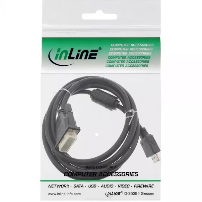 InLine HDMI-DVI Kabel 19 Pin Stecker / 18+1 Stecker + Ferritkern schwarz 1,8 m