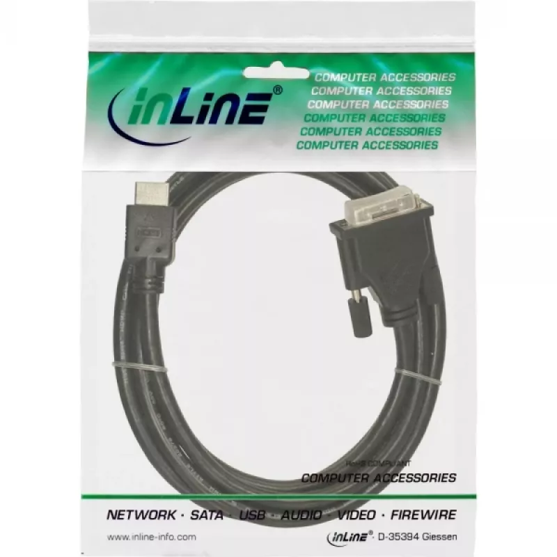 InLine HDMI-DVI-Kabel 19 Pin Stecker / 18+1 Stecker + Ferritkern schwarz 5m