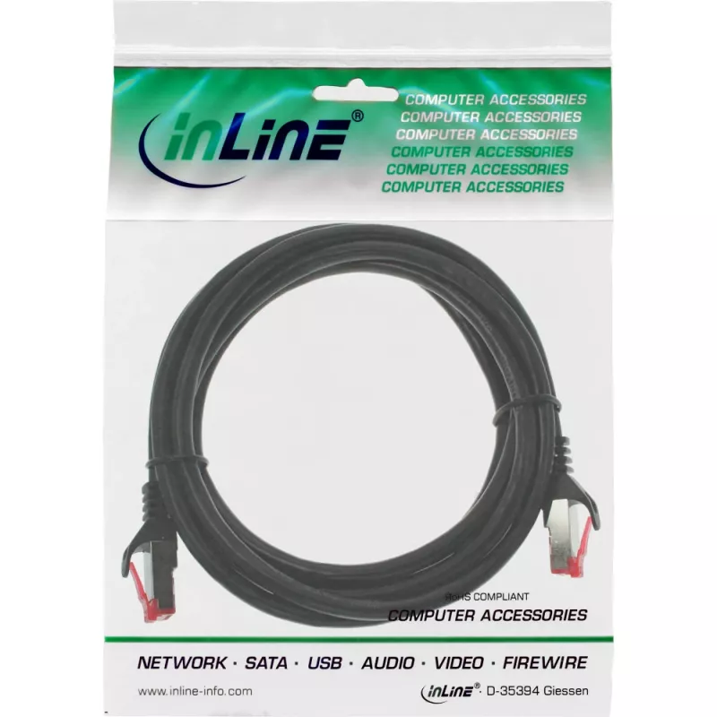 InLine Patchkabel S/FTP PiMF Cat.6 250MHz PVC CCA schwarz 0.3m