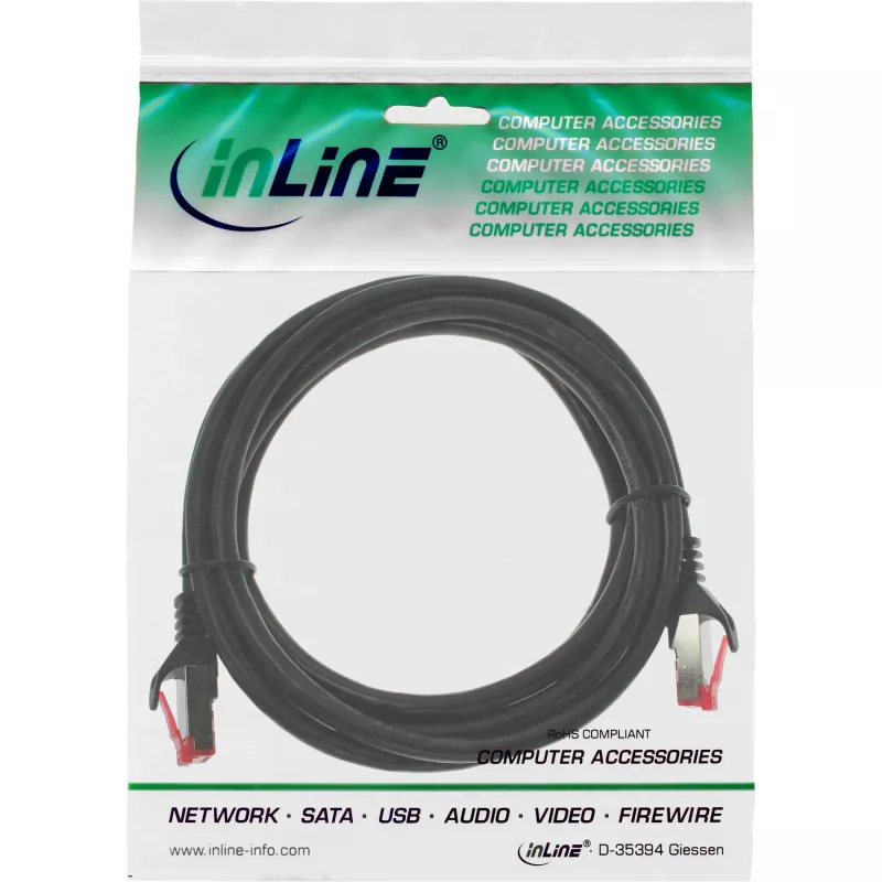 InLine Patchkabel S/FTP PiMF Cat.6 250MHz PVC CCA schwarz 0,5m
