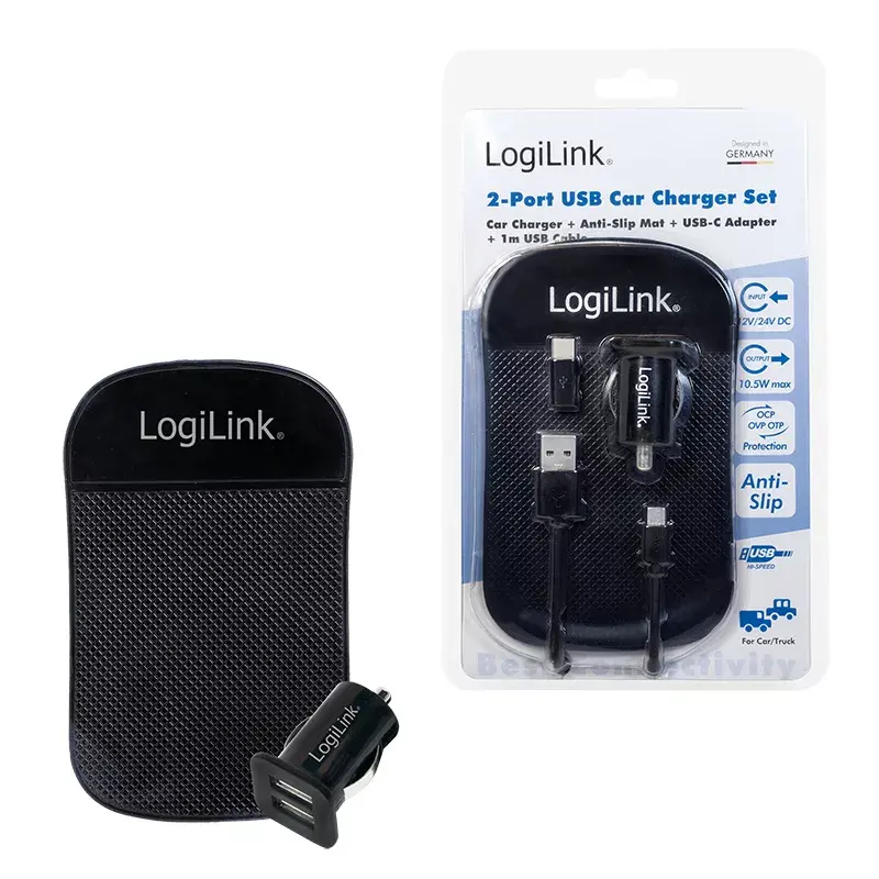 Ladegerät für Mobilgeräte LogiLink PA0204 Universal Schwarz Zigarettenanzünder Indoor 12/24 V 2,1 A