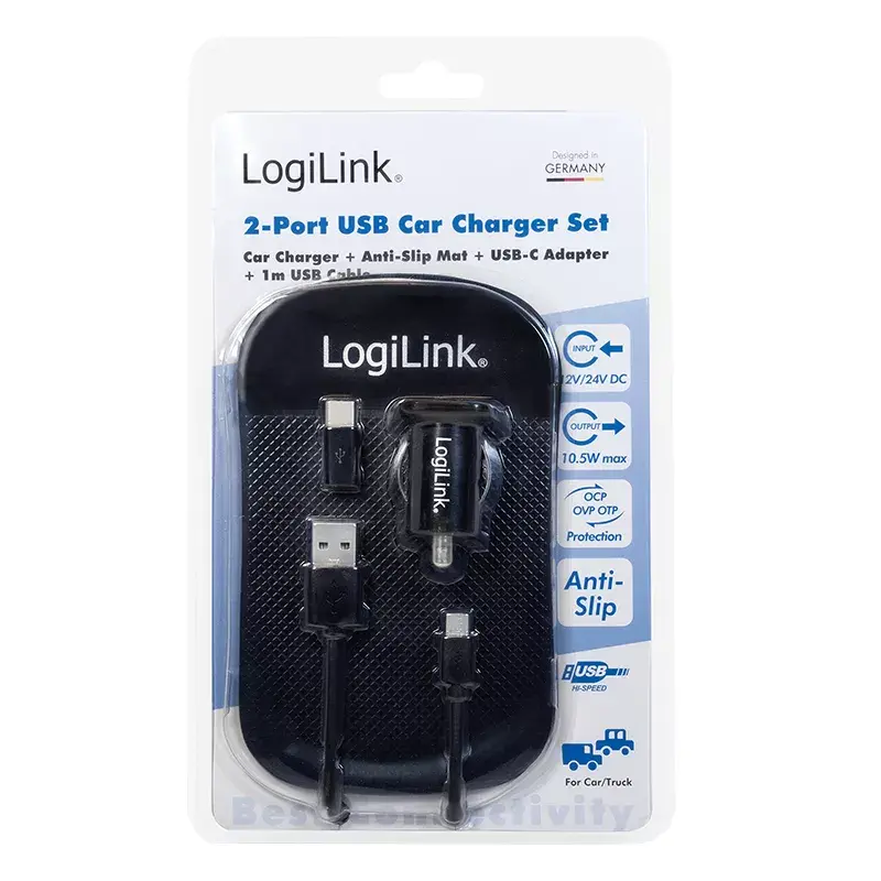 Ladegerät für Mobilgeräte LogiLink PA0204 Universal Schwarz Zigarettenanzünder Indoor 12/24 V 2,1 A