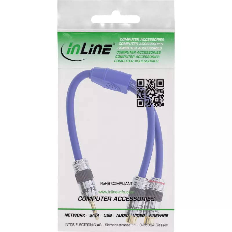 InLine Audio Kabel Premium 2x RCA female / 3.5mm male gold plated 0.25m